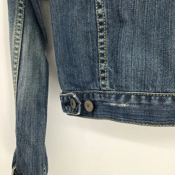 American Eagle Women’s Distressed Cropped Denim Jacket Blue Size Medium - Picture 7 of 10